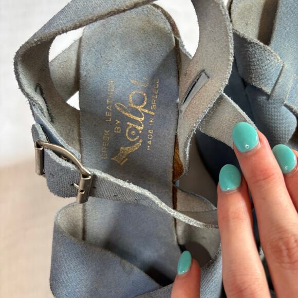 1970s Blue Leather Platform Heels Strappy Shoe 6" Heel Greek Leather by Alpi - Picture 10 of 12
